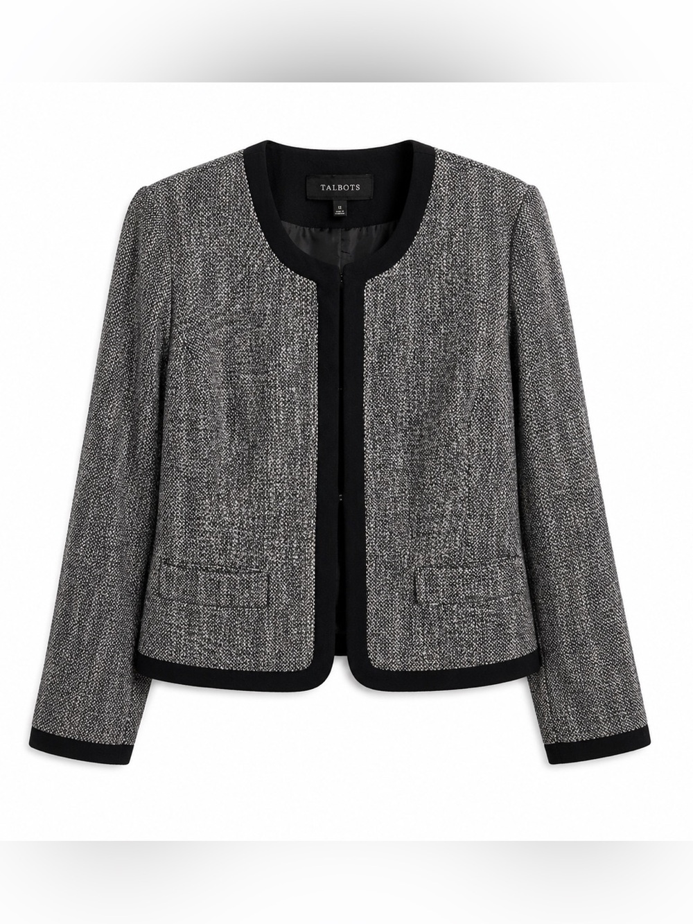 Talbots Black & White Tweed Blazer Size 12 Classic Workwear Jacket